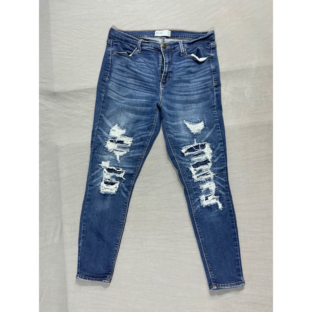 Mudd High-Rise Ankle Jegging Distressed Medium Wash Jeans Womens 13 FLX Stretch